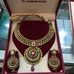 Traditional Gold Necklace Set with Ruby & Pearl Accents