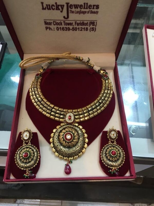 Traditional Gold Necklace Set with Ruby & Pearl Accents