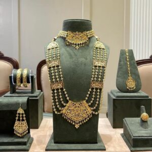 Royal Multi Layer Gold Necklace Set with Bangles, Earrings, and Maang Tikka