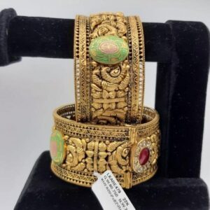Antique Gold Bangles with Green & Red Gemstone Accents